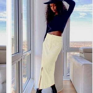 Free People Roxy Rib Pencil Skirt in Ivory.